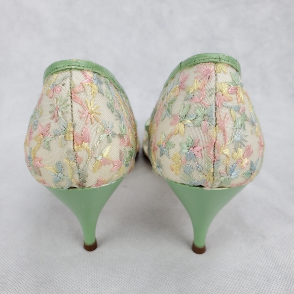 Vtg Floral Lace Joyce Heels Pastel California Sz 8 - Picture 4 of 13
